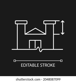 Parapet walls minimum height white linear icon for dark theme. Existing roof system extensions. Thin line customizable illustration. Isolated vector contour symbol for night mode. Editable stroke