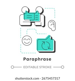 Parafraseando el concepto lineal moderno. Habilidad de comunicación, networking. Escucha activa, conversación. Elementos de contorno plano conectados con líneas punteadas. Visual creativo. Fácil de editar