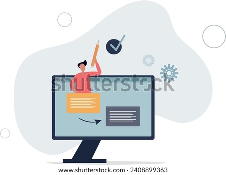 Paraphrasing tool with text conversion to different words.Content restatement with online digital software service for plagiarism .flat vector illustration.