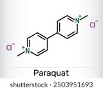 Paraquat, methyl viologen  molecule. It is herbicide, pesticide. Skeletal chemical formula. Vector illustration