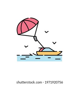 Parasailing color line icon. Isolated vector element. Outline pictogram for web page, mobile app, promo