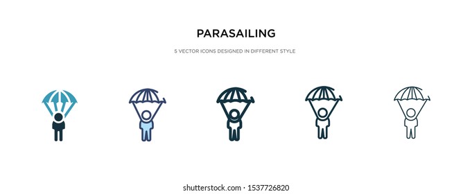 parasailing icon in different style vector illustration. two colored and black parasailing vector icons designed in filled, outline, line and stroke style can be used for web, mobile, ui