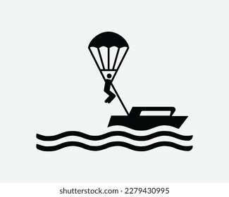 Parasailing Icon Parascending Paraskiing Parakiting Sports Vector Black White Silhouette Symbol Sign Graphic Clipart Artwork Illustration Pictogram