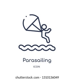 parasailing icon from travel outline collection. Thin line parasailing icon isolated on white background.