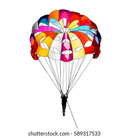 Parasailing Silhouette Isolated On White. Realistic Vector Eps 10 Illustration