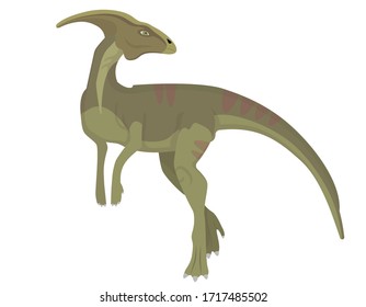 Parasaurolophus in cartoon style. Herbivorous dinosaur isolated on white background.