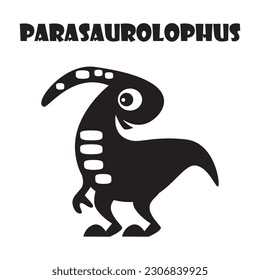 Parasaurolophus . Cute dinosaurs cartoon characters . Silhouette black isolated color . Flat design . Vector illustration .