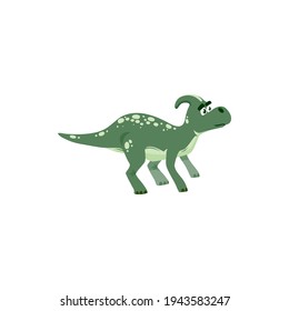 Parasaurolophus dino isolated green cartoon animal, kids toy. Vector dinosaur skull with crest, extinct prehistoric parasaurolophus. Herbivorous ornithopod dinosaur, walkeri dino robot model