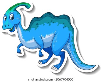 Parasaurolophus dinosaur cartoon character sticker illustration