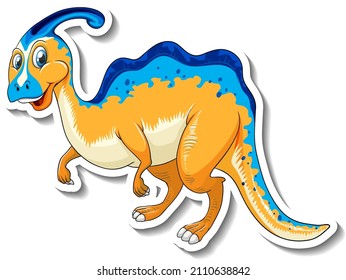 Parasaurolophus dinosaur cartoon character sticker illustration