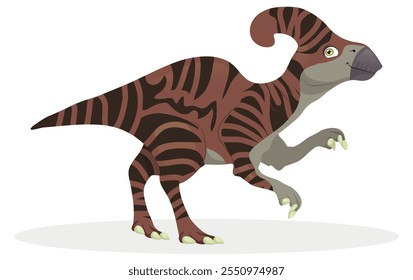 Dinosaurio Parasaurolophus en lindo estilo de dibujos animados, Ilustración vectorial.