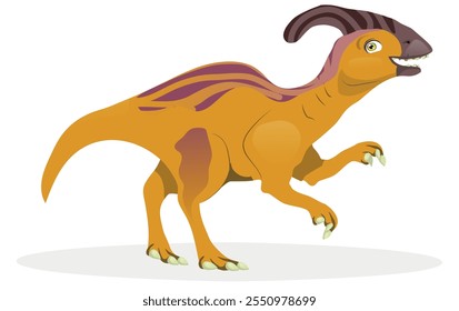 Dinosaurio Parasaurolophus en lindo estilo de dibujos animados, Ilustración vectorial.