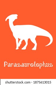 Parasaurolophus Dinosaur design vector illustration. animal silhouette, orange dinosaur, orange kids dinosaur name prints, boys bedroom wall art, dino room, children's posters.