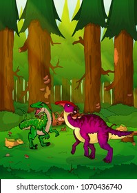 Parasaurolophus on the background of a forest.