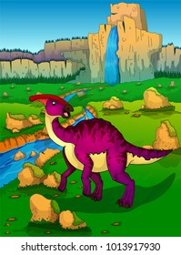 Parasaurolophus on the background of nature