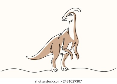 Parasaurolophus one line drawing. Parasaurolophus single line illustration. Dinosaur minimalist line art