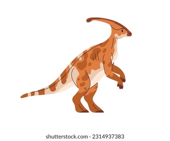 Parasaurolophus, prehistoric ancient dino. Extinct dinosaur with tail and crest, side view. Prehistory reptile animal of Jurassic period. Flat vector illustration isolated on white background