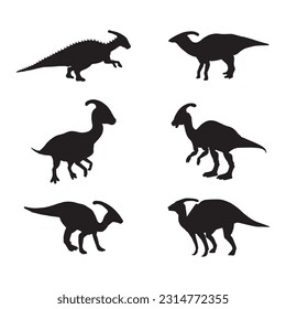 parasaurolophus silhouette set collection isolated black on white background vector illustration