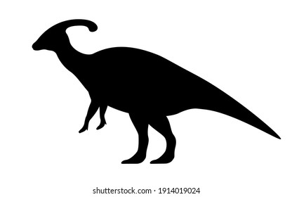 Silueta de Parasaurolophus. Ilustración vectorial silueta negra parasaurolophus dinosaurio aislado en fondo blanco. Icono del logo de Dinosaur, perfil de vista lateral.