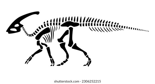 Esqueleto de Parasaurolophus. Dinosaurios de silueta. Vista lateral . Vector.