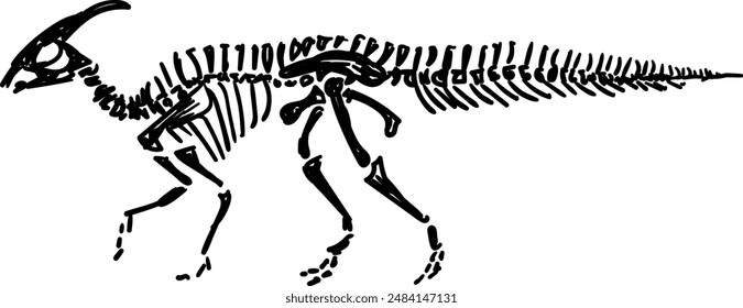 Parasaurolophus skeletons. Dino bones. Remains of ancient animal vector illustration