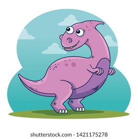 parasaurolophus wild dinosaur character with clouds