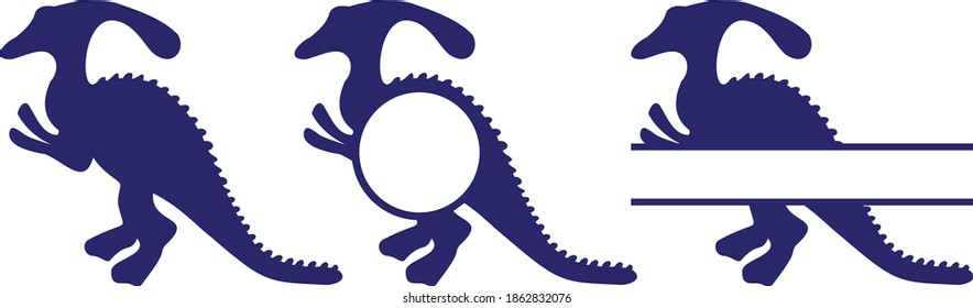 Parasaurus dinosaur silhouette and cut monogram with s space for name. Isolated on white background vector illustration.