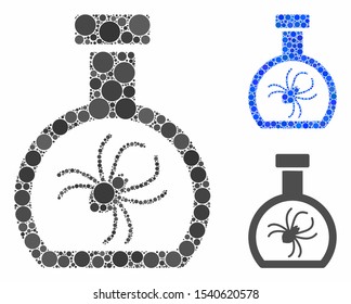 Parasite container retort composition of filled circles in variable sizes and color tones, based on parasite container retort icon. Vector dots are composed into blue composition.