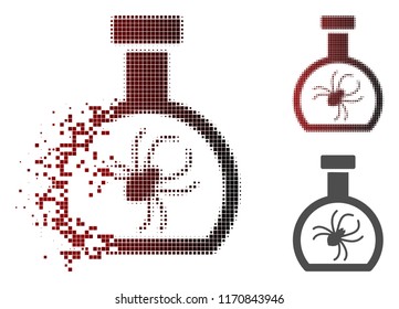 Parasite container retort icon in dissolved, dotted halftone and undamaged solid versions. Particles are arranged into vector dispersed parasite container retort figure.