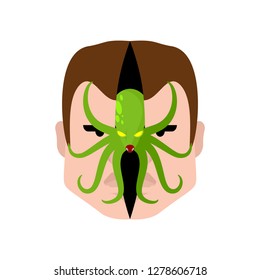 Parasite in head. Pest with tentacles inside head. Cut skin of face. Evil Alter Ego