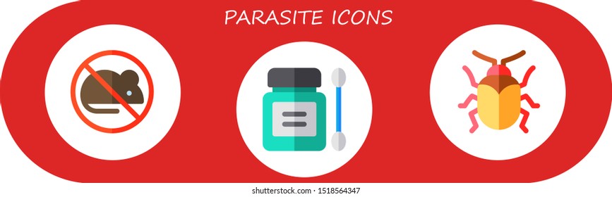 parasite icon set. 3 flat parasite icons.  Simple modern icons about  - no rodents, antiseptic, beetle