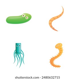 Parasite icons set cartoon vector. Different type of cartoon parasite. Parasitology, science