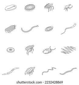 Parasiten-Symbole gesetzt. Isometrischer Satz von Parasiten-Vektorsymbole, Vektorgrafik auf weißem Hintergrund