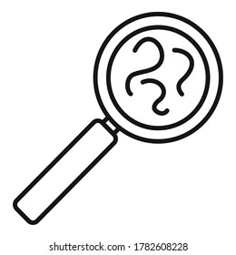 Parasite worms under magnifier icon. Outline parasite worms under magnifier vector icon for web design isolated on white background