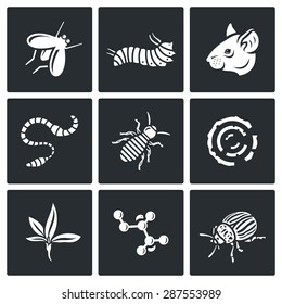 Parasites icons set. Vector Illustration.
Isolated Flat Icons collection on a black background for design