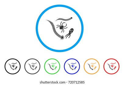 Parasites rounded icon. Style is a flat parasites grey symbol inside light blue circle with black, gray, green, blue, red, orange versions. Vector designed for web and software interfaces.