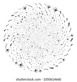 Parasites swirl stream. Element twist organized from scattered parasites symbols. Vector illustration style is flat iconic symbols.