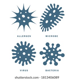Parasitäre Mikroben, Vektorsymbole einzeln auf weißem Hintergrund