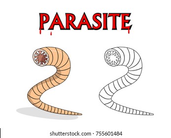 Parasitic nematode worms in outline and vector cartoon design