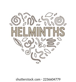Parasitic worms - Helminths vector concept heart-shaped illustration. Banner in heart shape with Helminth outline icons