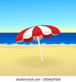 Parasol, alone on the beach by the sea