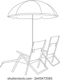 parasol, beach, season, summer, line drawing