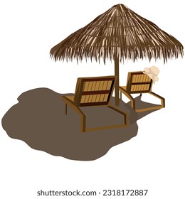 parasol, chaise longue and summer hat
