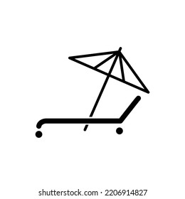 Parasol with deckchair icon. Summer equipment rental for beach symbol pictogram or beach location vector icon sign.