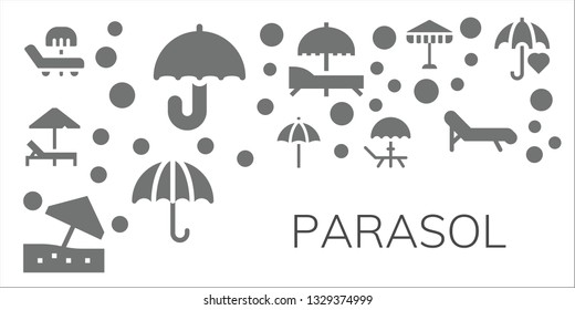 parasol icon set. 11 filled parasol icons.  Collection Of - Sunbed, Umbrella, Beach umbrella, Deck, Deck chair