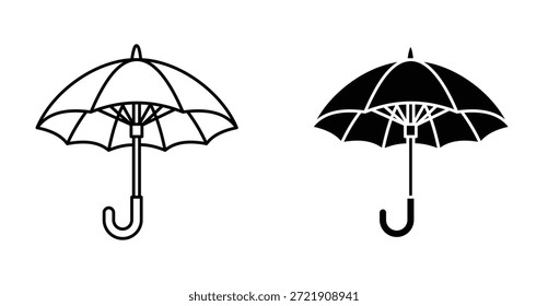 Sonnenschirm-Symbolsatz. Sonnenschirm-Vektorsymbol in schwarz gefüllt und umrissen Stil.