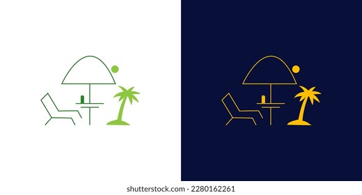 Plantilla de diseño del logotipo de Parasol. Logotipo de paraguas de playa con estilo vintage en concepto lineal. Usable para logotipos de empresas y marcas