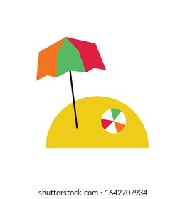Parasol on sand with beach ball illustration summer symbol vector