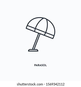 parasol outline icon. Simple linear element illustration. Isolated line parasol icon on white background. Thin stroke sign can be used for web, mobile and UI.