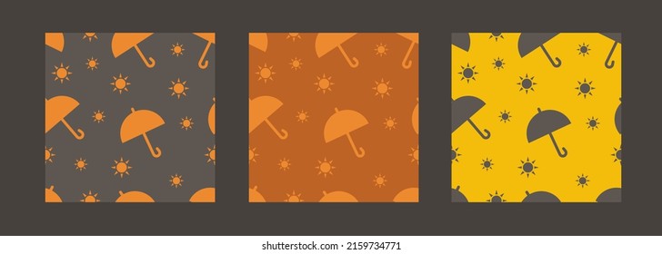 Parasol. Seamless pattern. Umbrellas and sun. Vector clipart.